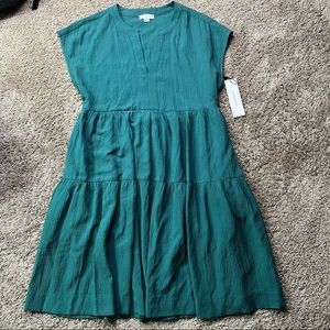 Calvin Klein Gauze Shift Dress Notch Neck Sequoia Green 10 New!